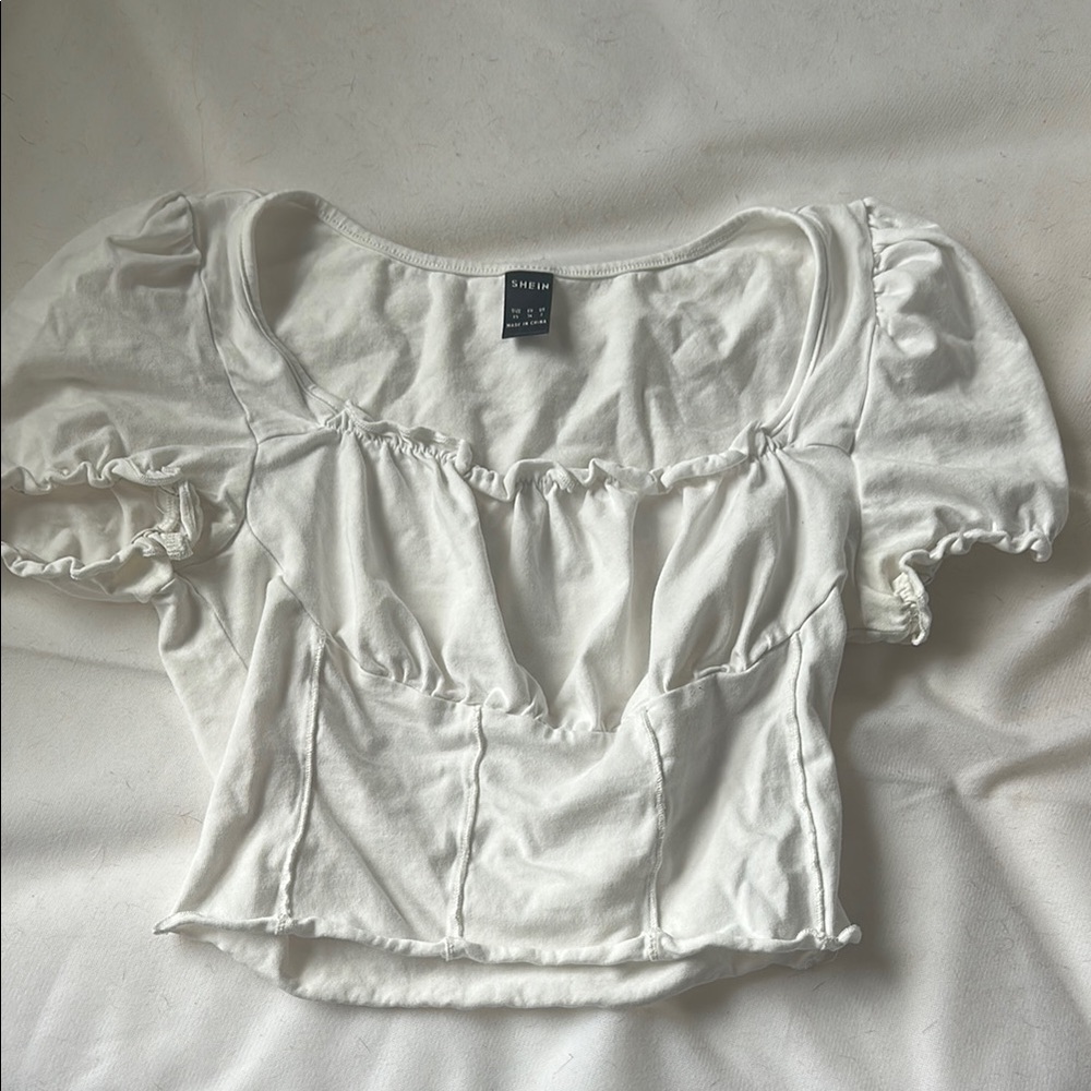 SHEIN White Puff Sleeve Crop Blouse